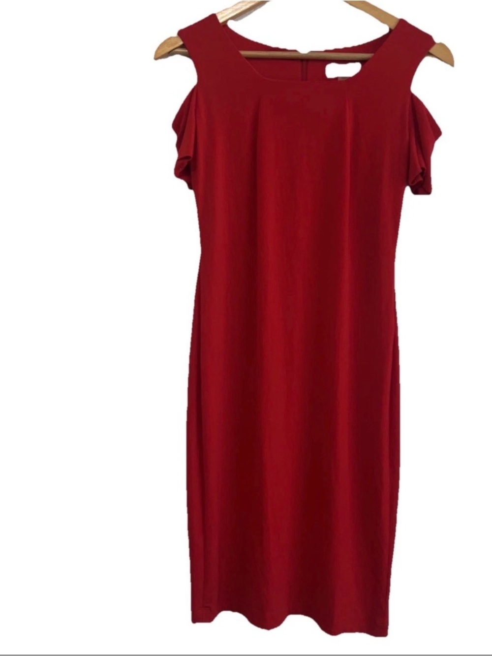 Calvin Klein Red Cold-Shoulder Sheath Dress Sz 2 jersey knit
